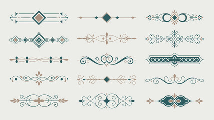 Naklejka premium An assortment of vintage decorative elements and ornamental dividers are displayed on a light beige background high quality professional detailed modern elegant stylish clean crisp vibrant