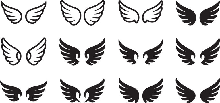 Angel Wing Icons Set. Bird Wings, Feather and Flying Symbol Collection Vector