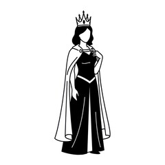 Fototapeta premium Stylized queen illustration wearing crown, cape, and long gown