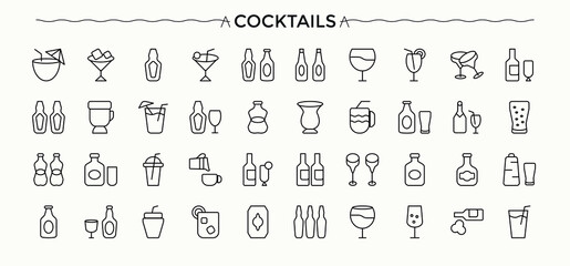 Cocktails icon. Pack of whiskey, wine, cocktail, drink, champagne, alcohol and more. Beverage icon. Collection for mobile and web apps. Editable vector.
