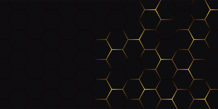 Golden hexagon structure blending technology and elegance. Luxurious honeycomb design. Abstract hexagonal with glowing nodes. Elegant honeycomb pattern featuring luminous points and highend themes
