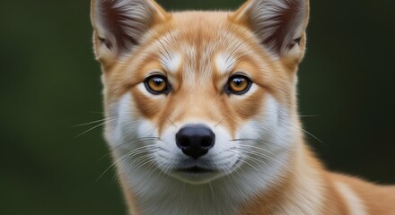 Obraz premium Close up portrait of a shiba inu dog with alert eyes and soft fur