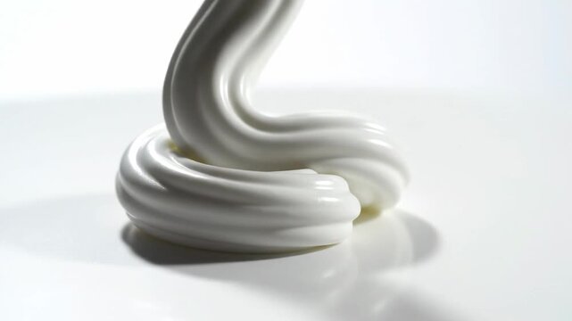 Video of toothpaste squeeze macro with smooth paste swirl on clean white background, dental care hygiene concept for health branding, oral care advertising, and product showcase visuals.