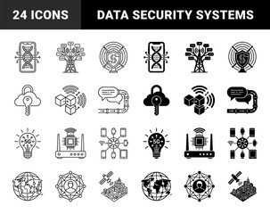 Obraz premium Black and white hybrid data security and global network communication symbols featuring dna mobile integration cloud storage and 5g connectivity
