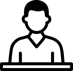Obraz premium Hand Drawn Man Sitting at Desk Black and White Avatar Illustration in Minimal Line Art Style Design