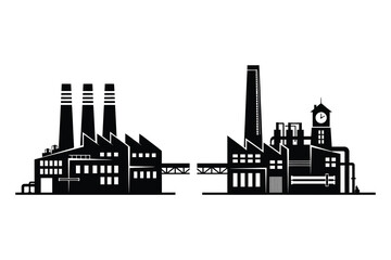Fototapeta premium Industrial cityscape with factories and clock tower