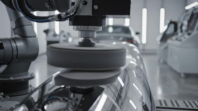 Video of automated polishing process showing buffer disc in continuous rotation for flawless shine, surface finishing and craftsmanship concept.