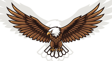 Fototapeta premium Majestic eagle with wings spread wide on white background vector illustration