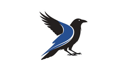 Obraz premium Black crow graphic with blue wing design on white background