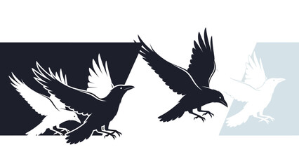 Obraz premium Flying ravens graphic illustration with color variations against neutral background