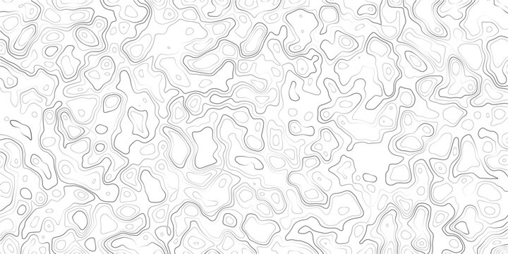 Abstract topographic map design with wavy lines and shapes on white background