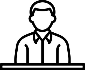 Obraz premium Hand Drawn Man Sitting at Desk Black and White Avatar Illustration in Minimal Line Art Style Design