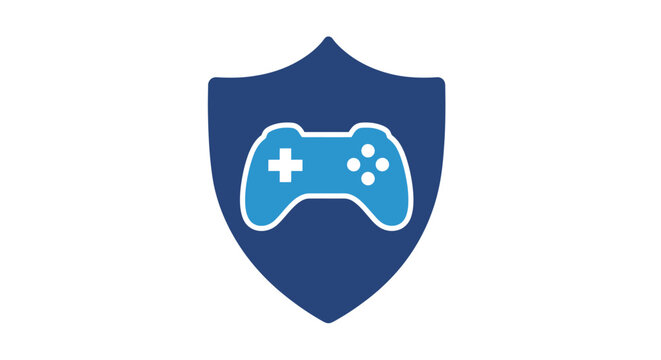 Gaming controller shield logo symbol.