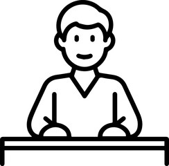Obraz premium Hand Drawn Man Sitting at Desk Black and White Avatar Illustration in Minimal Line Art Style Design