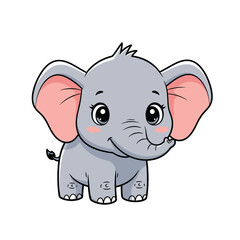 Fototapeta premium Cartoon elephant character with big eyes and pink ears isolated on white