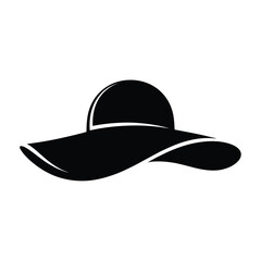 Simple black silhouette of a wide brimmed sun hat on a white background