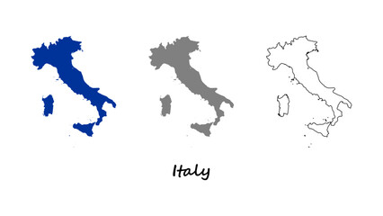 Italy map set. Italy map vector on blue, gray, and outline. Set of Italy map on white background