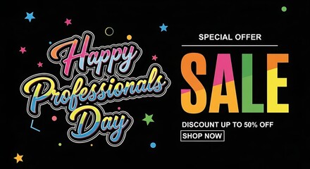 Fototapeta premium Happy professional day special offer sale discount up to 26 percent off