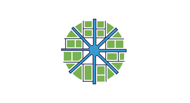 Green and blue circular graphic design.
