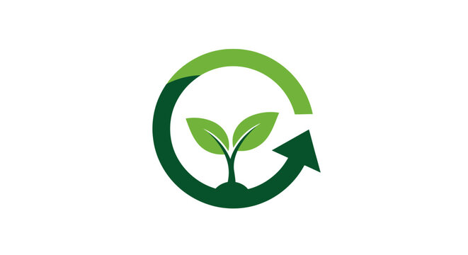 Green leaf sprout in circle arrow.