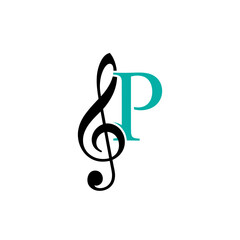 Abstract musical note and letter p logo design on white background