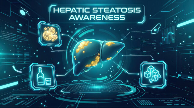 Hepatic steatosis fatty liver liver disease medical illustration health care anatomy digital art healthcare concept cholesterol triglyceride Hepatic steatosis fatty liver disease concept