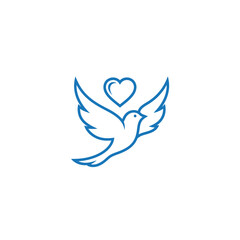 Fototapeta premium Flying dove emblem with heart symbol design for love and peace concept