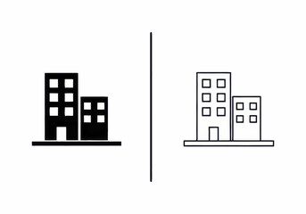 Naklejka premium The illustration depicts buildings in both black and white line styles side by side.