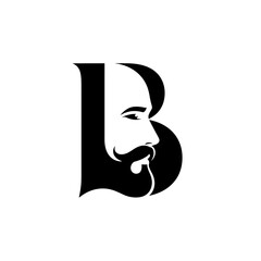 Stylized letter b logo featuring a bearded mans profile in monochrome © ikk