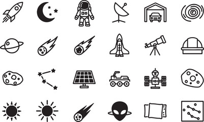 space icons with various celestial objects and technology © GraphicGrove