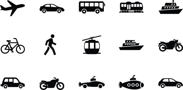 Transportation and travel vector Icon set