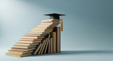 Obraz premium Levour day celebrations with graduation cap on stack of books