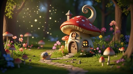 Fototapeta premium Charming mushroom house in an enchanting forest