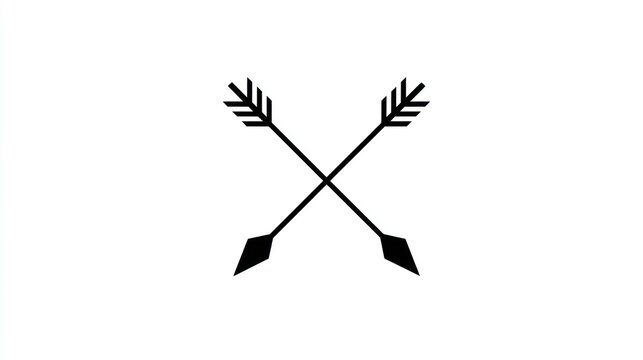 Two crossed arrows with fletching and points on a white background in simple graphics