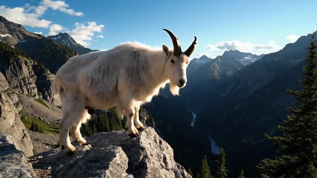 majestic of Mountain Goat (Oreamnos americanus) on Klahane Ridge in Olympic National Park, Washington State, USA Known as the Rocky Mountain Goat, this large-hoofed ungulate is sure-footed cli