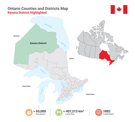 Ontario counties and districts map with kenora district highlighted