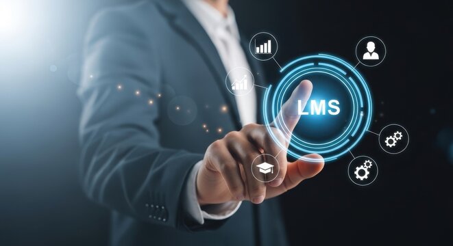 Businessman interacting with a learning management system lms interface