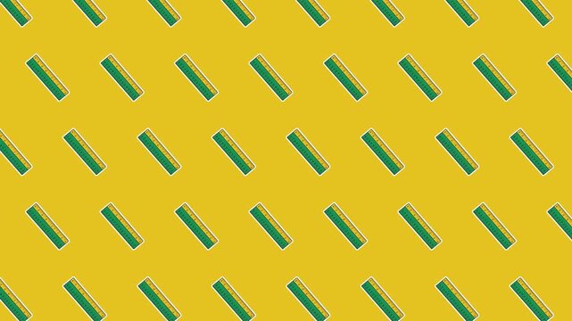 Animated Seamless Ruler Pattern Background with Colorful School Measuring Rulers Icons, Cute Cartoon Stationery Repeat Design for Education, Math, Back to School Supplies Theme, Loopable Vector Illust
