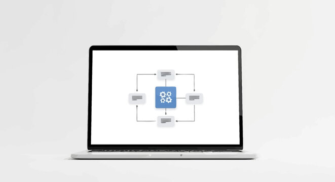 Laptop with flowchart on screen display.