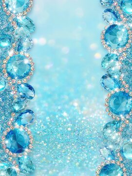 Luxurious turquoise gemstone border with sparkling diamonds and glittering background