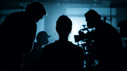 A film crew prepares for a dramatic movie shoot in a studio
