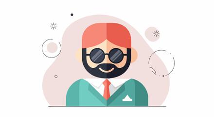 Obraz premium Flat avatar of a man with beard, sunglasses, and suit