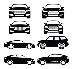 Obraz premium Collection of Black Car Silhouettes in Various Views
