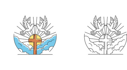 Fototapeta premium Easter Sunrise Cross with Doves - Symbol of Resurrection and Peace
