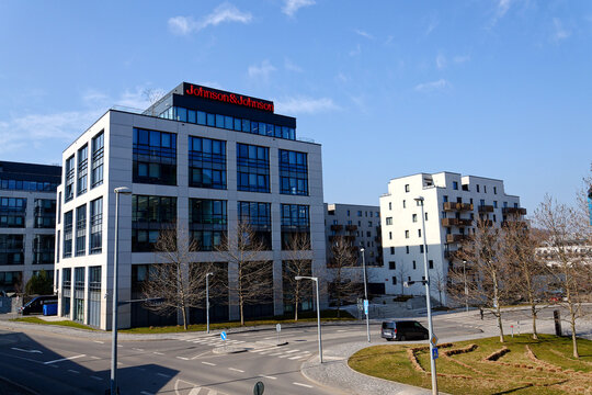 Johnson & Johnson new company logo on headquarters building on March 4, 2026 in Prague, Czech Republic.