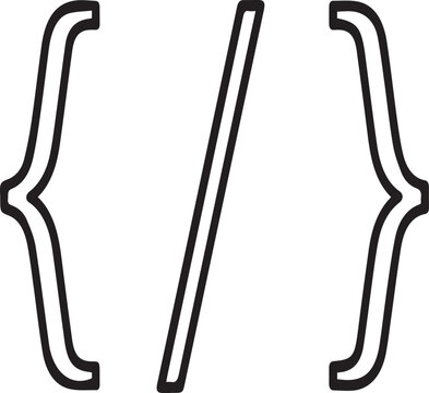 Programming and coding icon with curly brackets and a slash on a white background.
