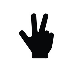 Obraz premium Minimalist black silhouette of a hand showing peace sign or number two fingers isolated on white background – a universal symbol of victory or positive gesture