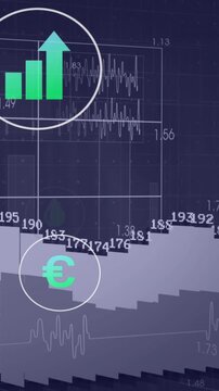 Vertical video: Frame sliding from right as chart bars changing, icons pulsing, showing live data