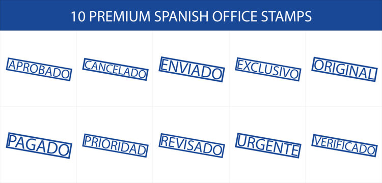 10 Premium Spanish Office Rubber Stamp Vector Set