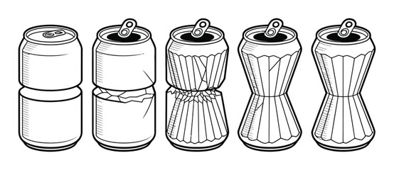 Line of Five Cans Showing Stages of Crushing